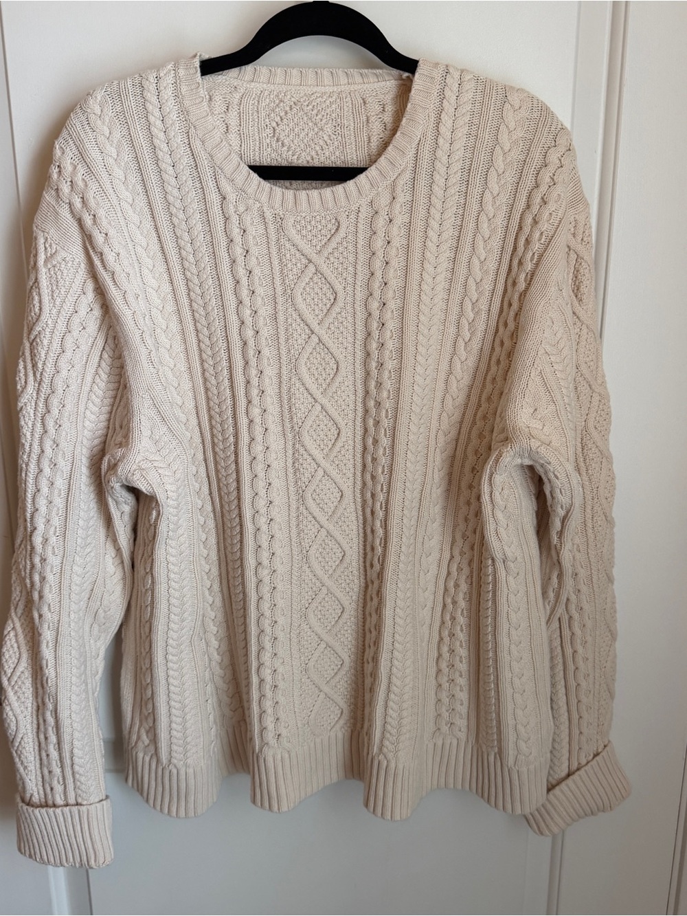 Cotton Cream Cable-Knit Crewneck Sweater